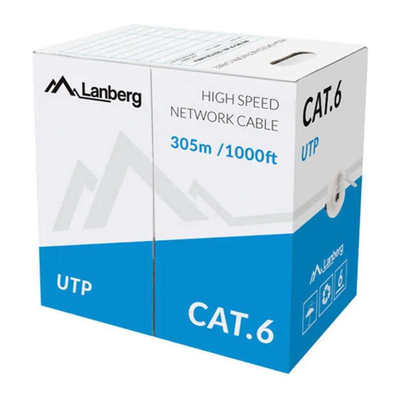 LAN KABEL CAT.6 UTP 305M PEVNÝ CU ŠEDÝ CPR + FLUKE