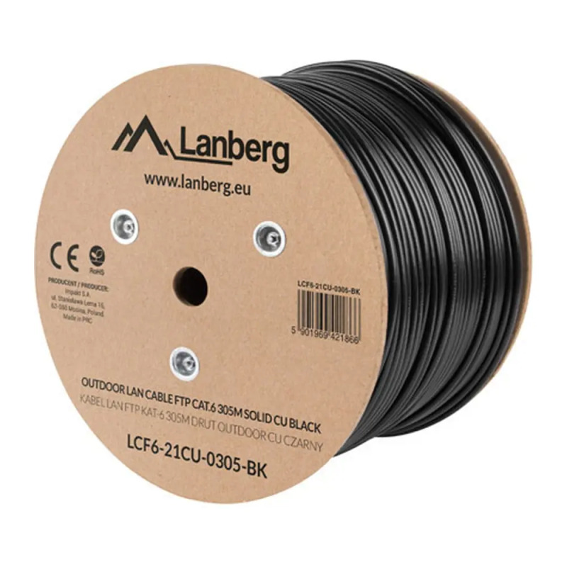 LAN KABEL CAT.6 FTP 305M PEVNÝ VENKOVNÍ CU ČERNÝ F