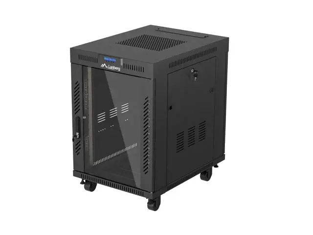 19" VOLNĚ STOJÍCÍ RACKOVÁ SKŘÍŇ 15U/600X800 (FLAT PACK) S PROSKLENÝMI DVEŘMI LCD ČERNÁ LANBERG V2