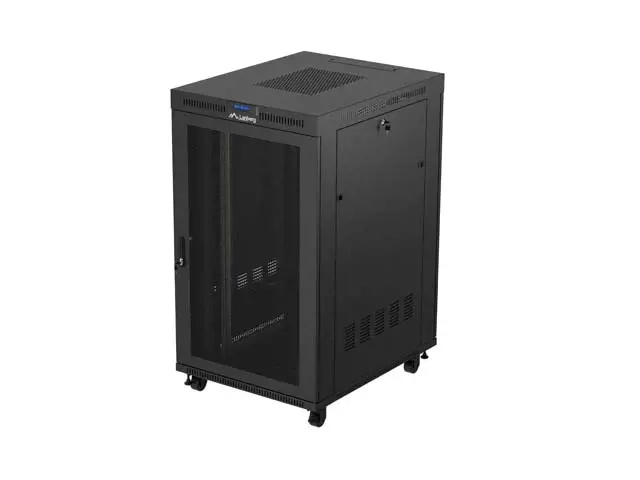 19" VOLNĚ STOJÍCÍ RACKOVÁ SKŘÍŇ 27U 800X1000 ČERNÝ LCD S PERFOROVANÝMI DVEŘMI LANBERG (FLAT PACK) V2