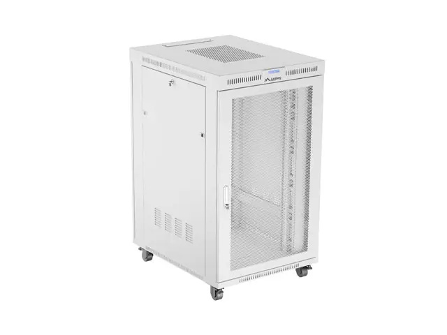 19" VOLNĚ STOJÍCÍ RACKOVÁ SKŘÍŇ 27U 800X1000 ŠEDÁ LCD S PERFOROVANÝMI DVEŘMI LANBERG (PLOCHÉ BALENÍ)