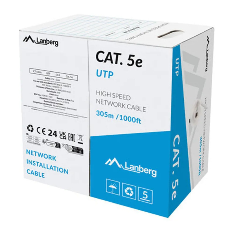LAN UTP CAT.5E 305M DRÁT CCA ŠEDÝ FLUKE PASS LANBE