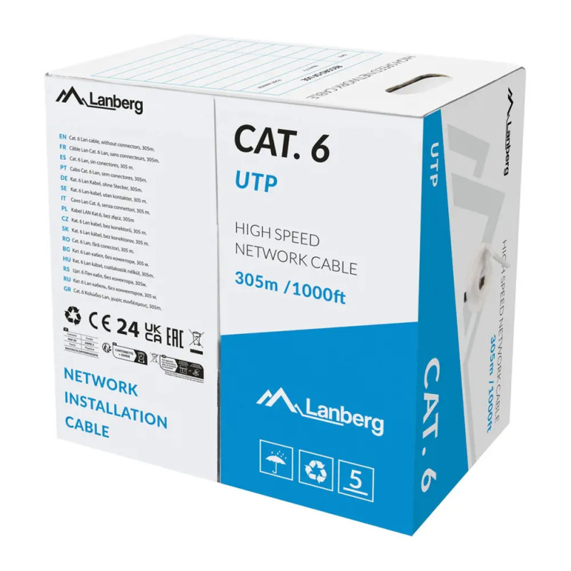LAN UTP CAT.6 305M DRÁT CCA ŠEDÝ FLUKE PŘEDÁN LANB