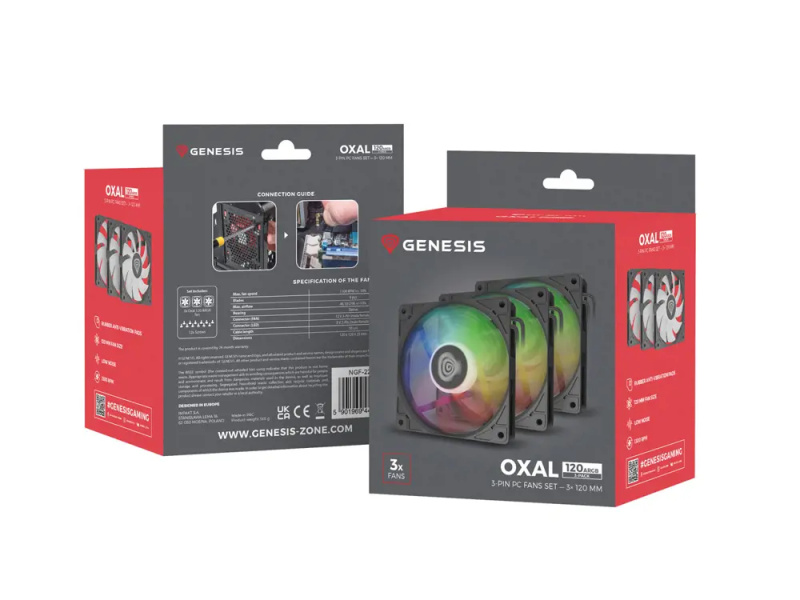 Genesis OXAL 120 ARGB černý 3-PACK (NGF-2265) Černá