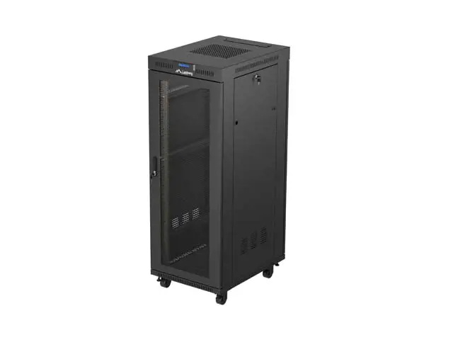 19" VOLNĚ STOJÍCÍ RACKOVÁ SKŘÍŇ 32U 600X800 ČERNÁ LCD PERFOROVANÁ DVÍŘKA LANBERG (PLOCHÉ BALENÍ)