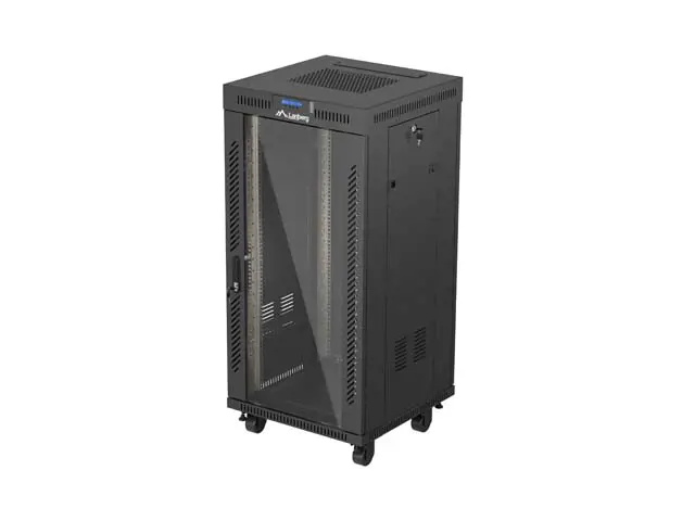 19" VOLNĚ STOJÍCÍ RACKOVÁ SKŘÍŇ 24U 600X600 ČERNÉ SKLENĚNÉ DVEŘE LCD LANBERG (FLAT PACK) V2