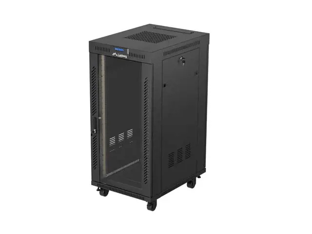 19" VOLNĚ STOJÍCÍ RACKOVÁ SKŘÍŇ 24U 600X800 ČERNÉ SKLENĚNÉ DVEŘE LCD LANBERG (FLAT PACK) V2