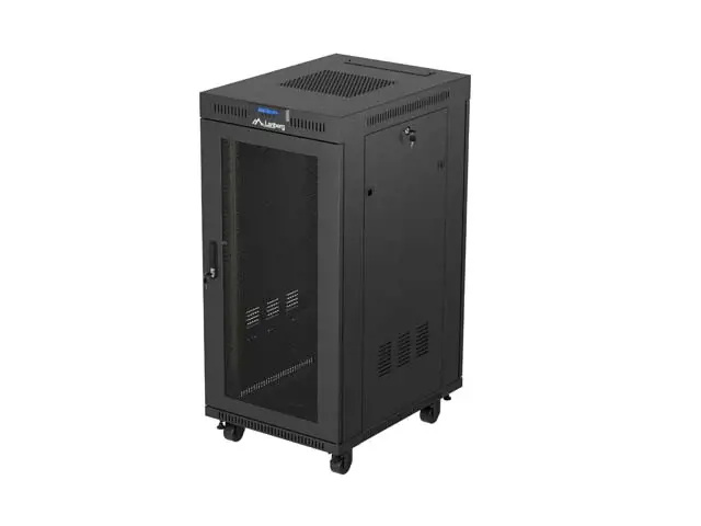 19" VOLNĚ STOJÍCÍ RACKOVÁ SKŘÍŇ 24U 600X800 ČERNÁ S PERFOROVANÝMI DVEŘMI LANBERG (FLAT PACK) V2