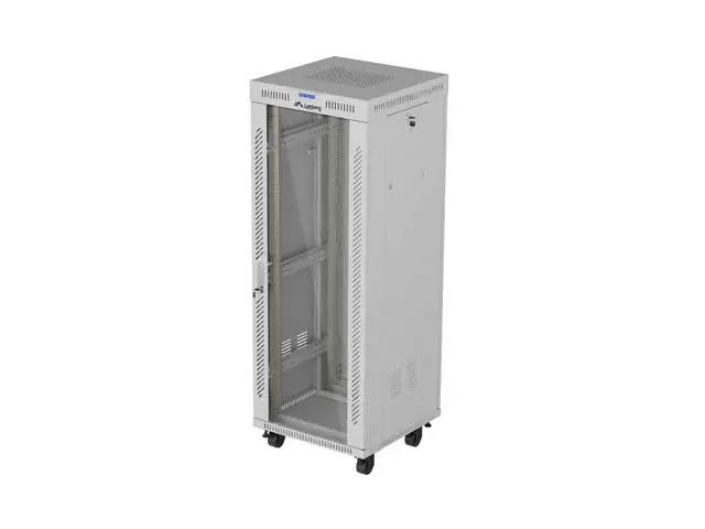 INSTALAČNÍ STOJAN 19" 32U 600X600 ŠEDÉ SKLENĚNÉ DVEŘE LCD LANBERG (FLAT PACK) V2