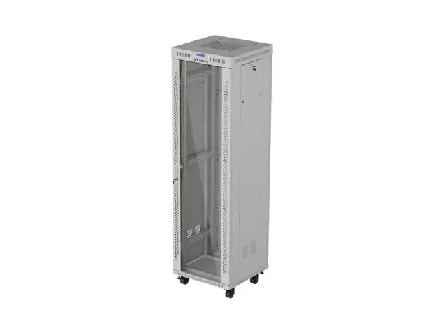 19" VOLNĚ STOJÍCÍ RACKOVÁ SKŘÍŇ 42U 600X600 ŠEDÉ SKLENĚNÉ DVEŘE LCD LANBERG (FLAT PACK) V2
