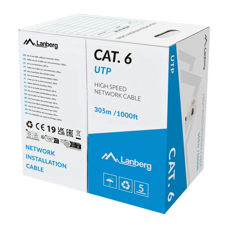 LAN KABEL CAT.6 UTP 305M SOLID CU LSZH GREY CPR +