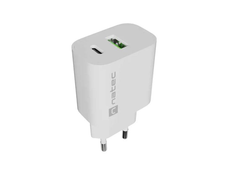Univerzální nabíječka Natec RIBERA 20 W 1X USB-A + 1X USB-C, bílá