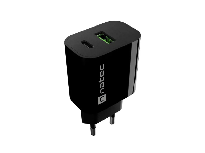 Univerzální nabíječka Natec RIBERA 20 W, 1X USB-A + 1X USB-C, černá