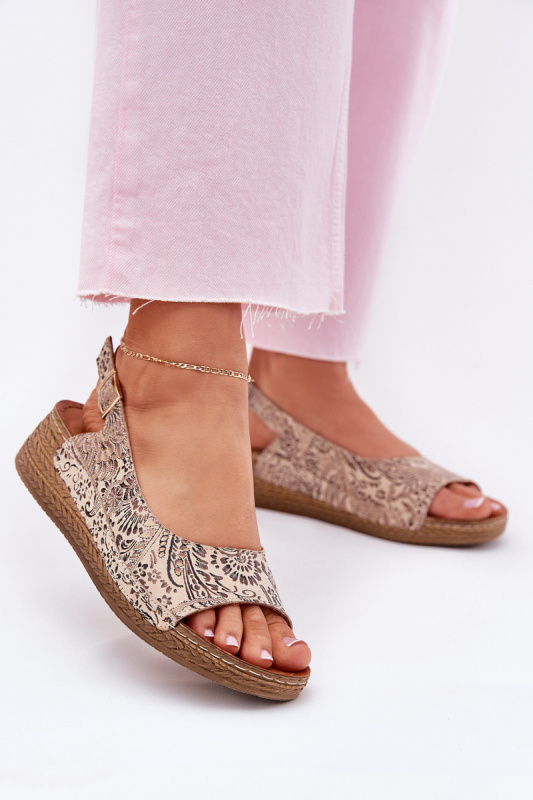 Kožené Dámské Sandály Na Klínku Maciejka L7069-04 Béžové 37