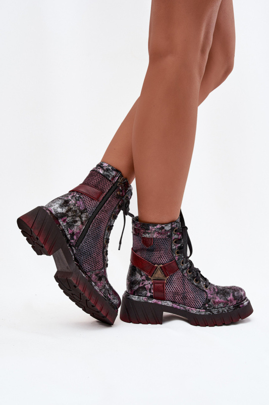 Kožené workery dámské Maciejka 07072-23 bordó 36