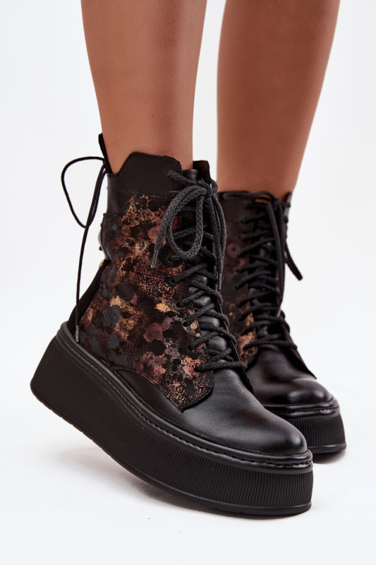 Kožené semišové boty na platformě zateplené černé 06565-01 40