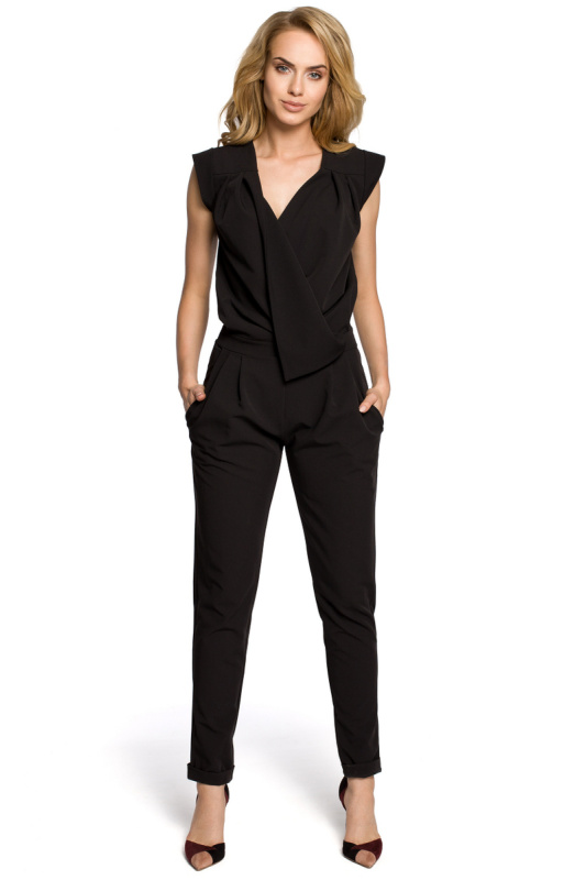 M196 Kombinéza bez rukávů a s drapérií - černá EU XL