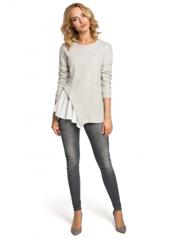 M333 Asymetrická vrstvená halenka - světle šedá EU L