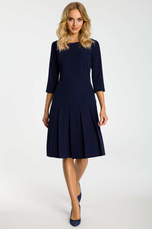 M336 Šaty se spadlým pasem a záhyby - tmavě modré EU L