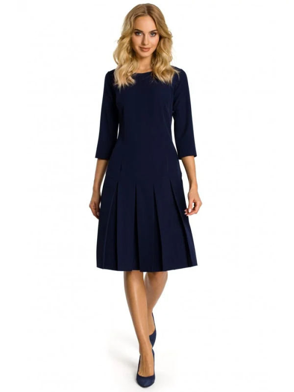 M336 Šaty se spadlým pasem a záhyby - tmavě modré EU M