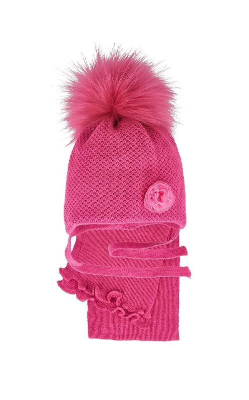 Dívčí komplet AJS 48-308 Čepice a šála pudrově růžová 36-38 cm