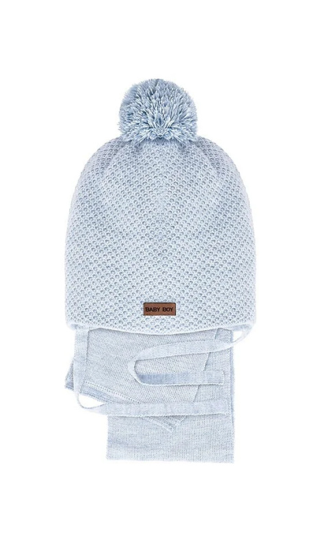 Chlapecký komplet AJS 48-315 Čepice a šála světle béžová 36-38 cm