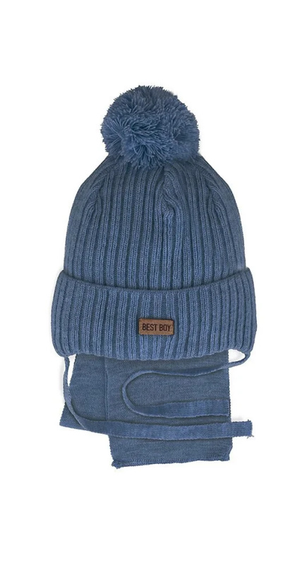 Chlapecký komplet AJS 48-316 Čepice a šála béžová 40-42 cm