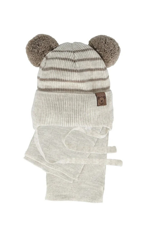 Chlapecký komplet AJS 48-317 Čepice a šála světle béžová 40-42 cm