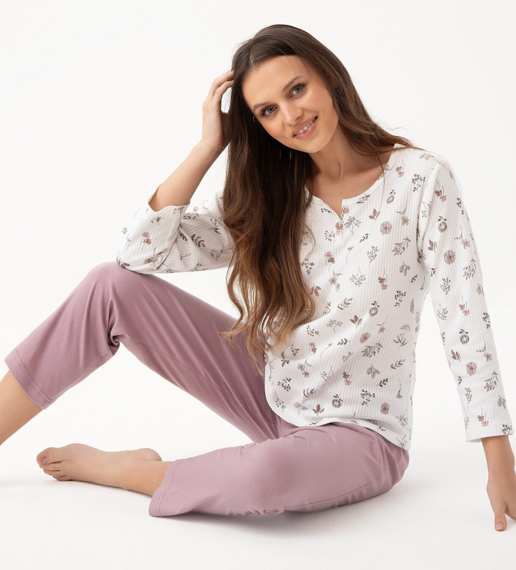 Pyžamo Luna 317 7/8 M-2XL Z25/26 dámské ecru-cocoa XXL