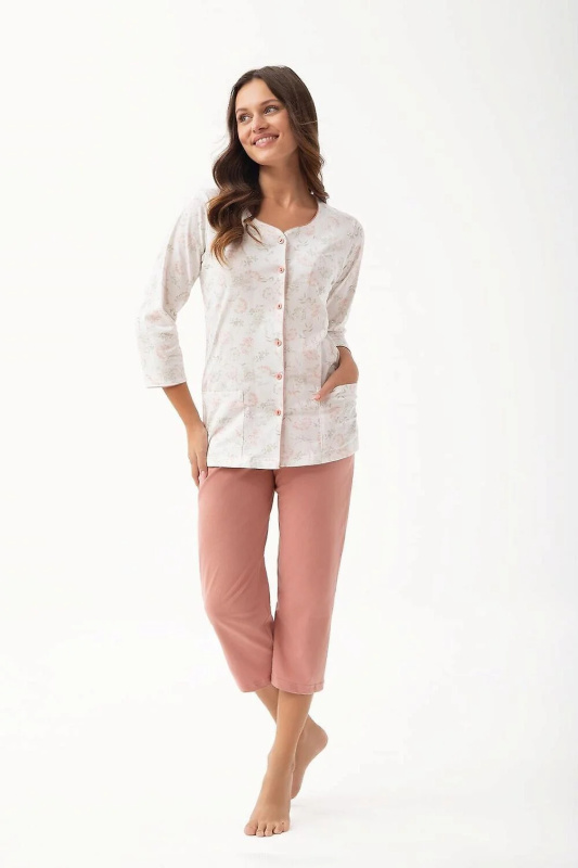 Pyžamo Luna 668 3/4 M-2XL L24 dámské rozepínací ecru-blue XXL