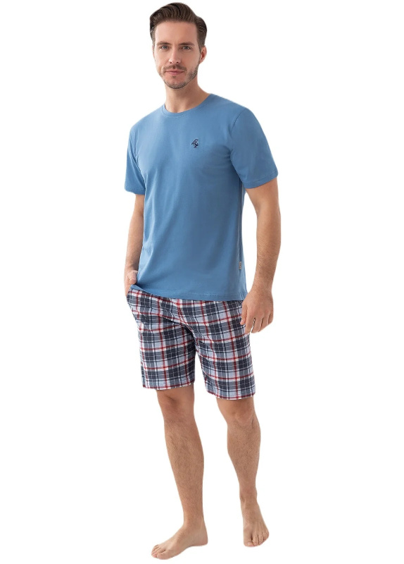 Pánské pyžamo Luna 803 v plné délce 3XL blue-grid 3xl