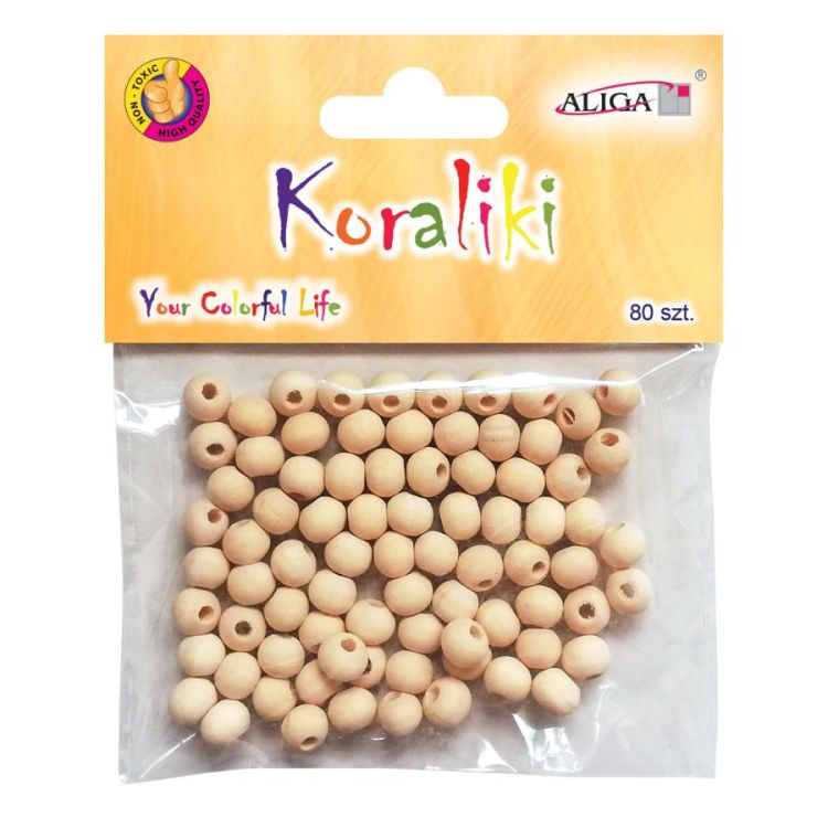 Korálky dřevěné 8mm, 80ks - přírodní