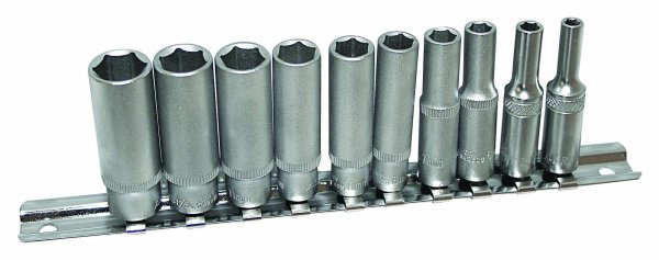 Nástrčné hlavice 6hranné 1/4", 4 - 13 mm, sada 10 kusů na liště - ASTA