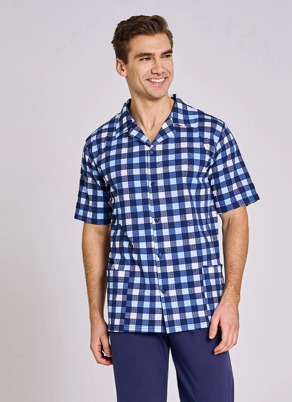 Taro Sammuel 3183 pyžamo kr/r M-2XL pánské pyžamo na zip modrá L