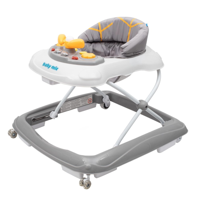 Dětské chodítko s volantem a silikonovými kolečky BABY MIX, šedé