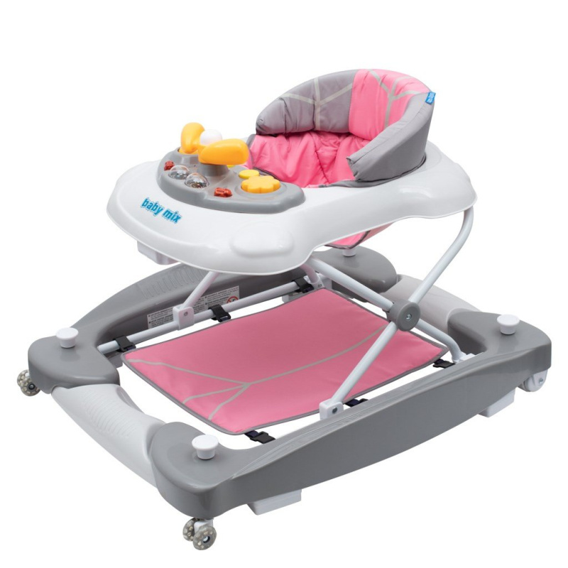 Dětské chodítko 2v1 s houpačkou a silikonovými kolečky Baby Mix růžové