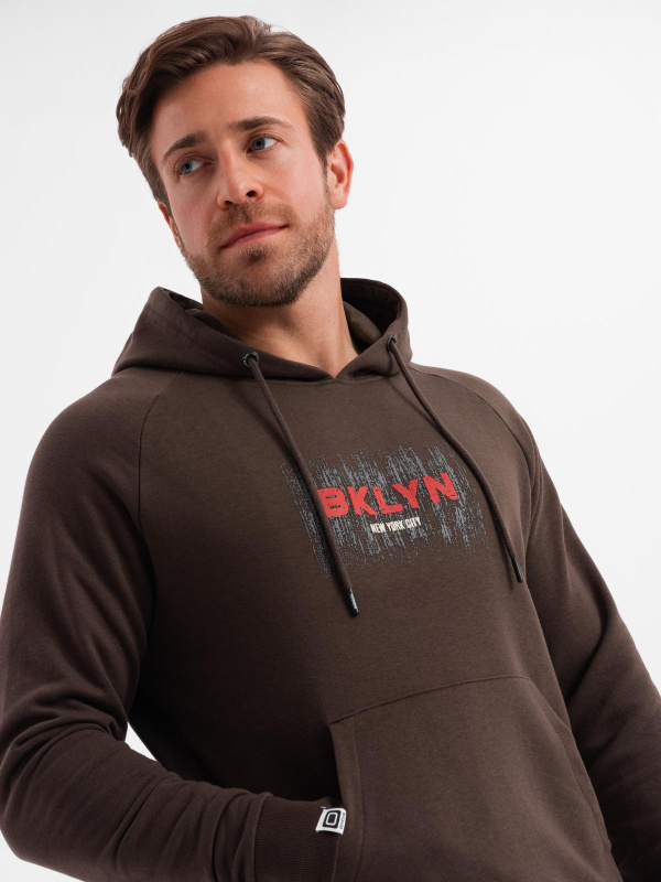 Ombre Men's Classic Printed Kangaroo Sweatshirt - Dark Brown