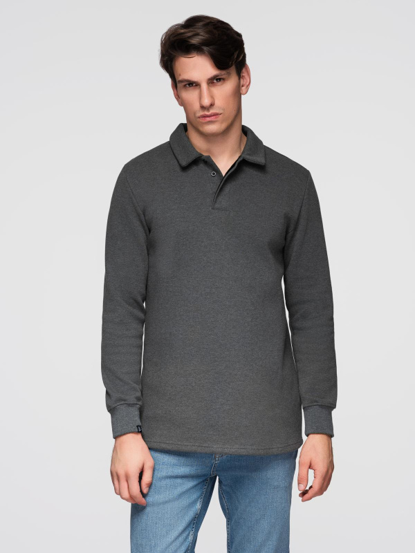 Ombre Men's structured knit polo collar sweatshirt - graphite melange