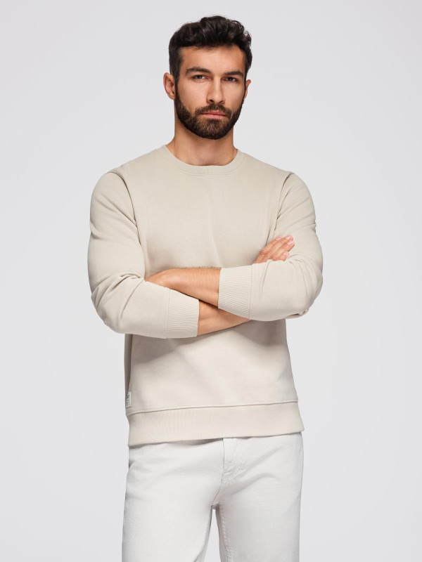 Ombre Men's BASIC sweatshirt with round neckline - light beige