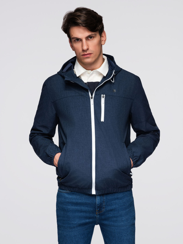 Ombre Men's lightweight sports jacket with fleece lining - navy blue