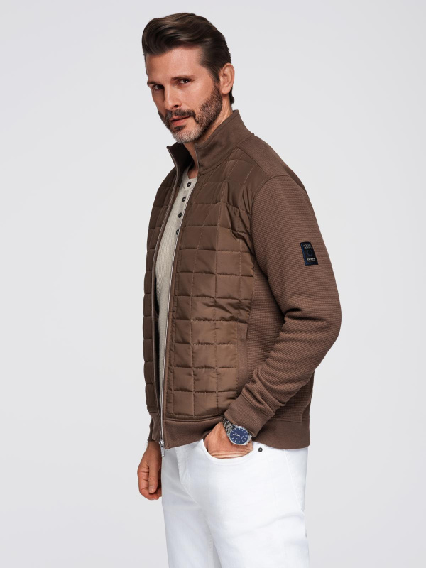 Ombre Lightweight unzipped men's jacket with quilted front - brown