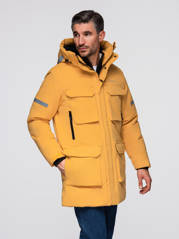 Ombre Men's long insulated jacket with reflective elements - yellow