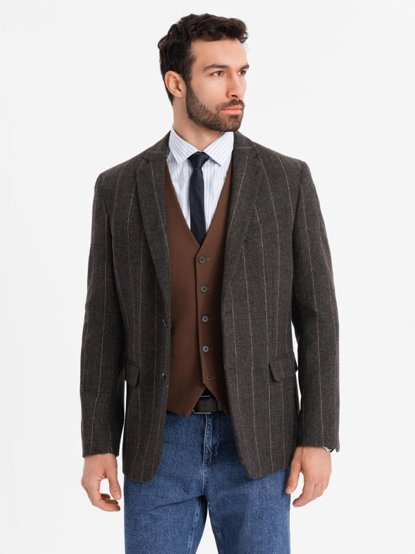 Ombre Men's elegant plaid blazer with wool blend - graphite