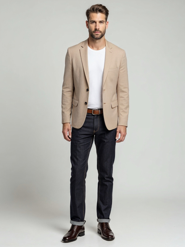 Ombre Elegant men's SLIM FIT jacket with rayon - beige