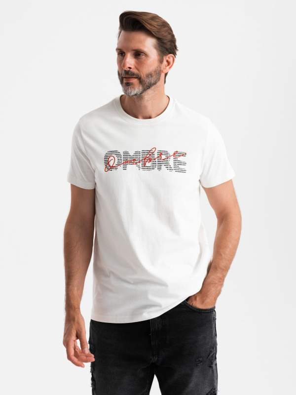 Ombre Men's cotton t-shirt with double printed logo - white