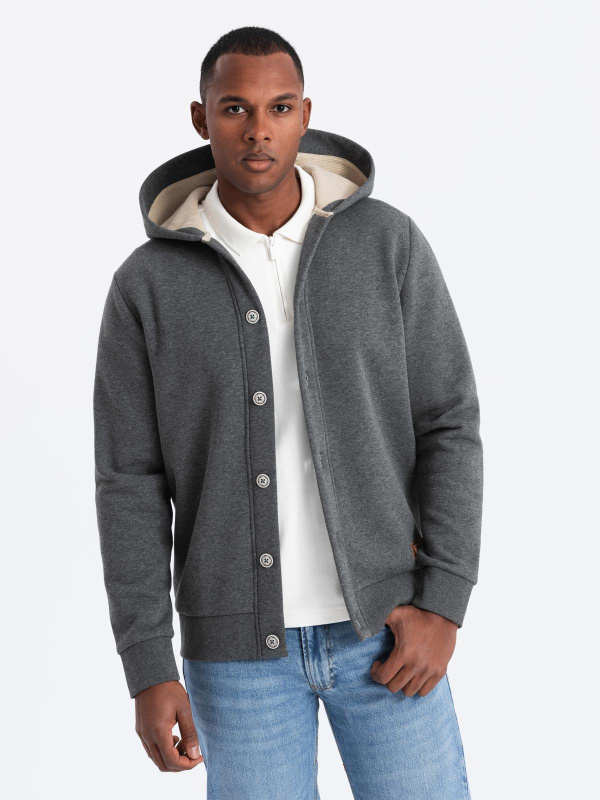 Ombre Men's button-down hooded sweatshirt - graphite melange