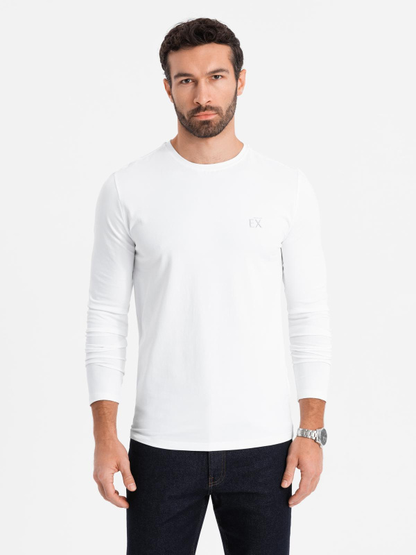 Ombre Men's SLIM FIT longsleeve with elastane and print - white