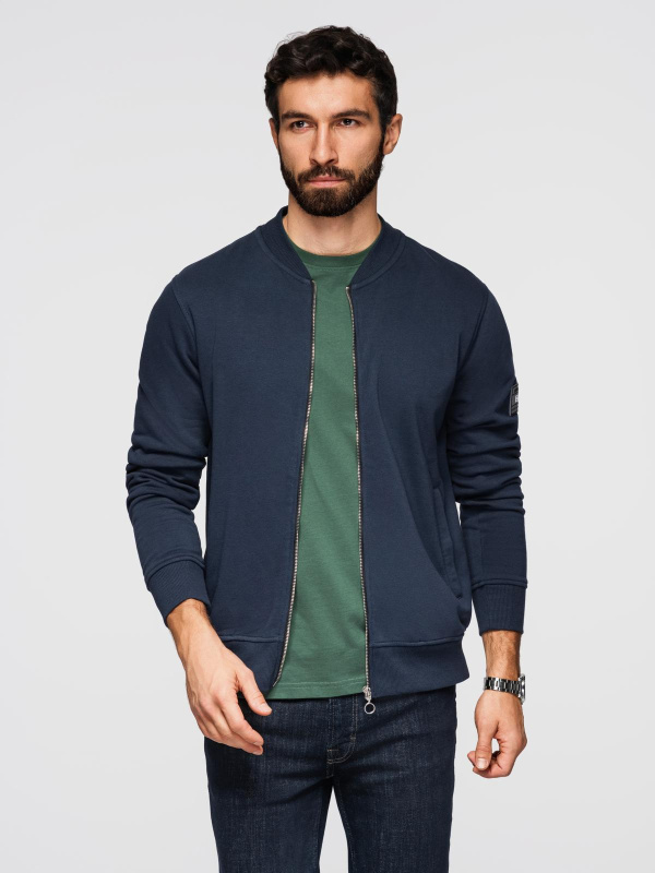 Ombre Men's unbuttoned cotton sweatshirt bomber - navy blue