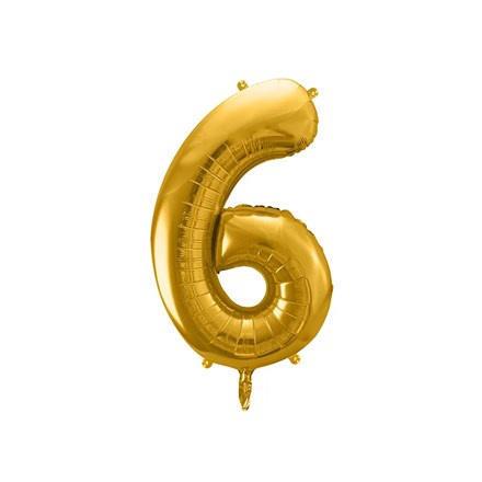 PartyDeco Balón fóliový číslo "6", 35 cm, zlatý