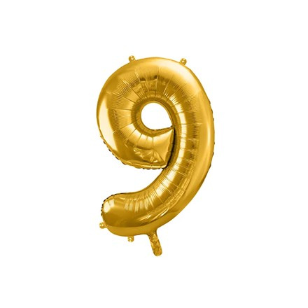 PartyDeco Balón fóliový číslo "9", 35 cm, zlatý